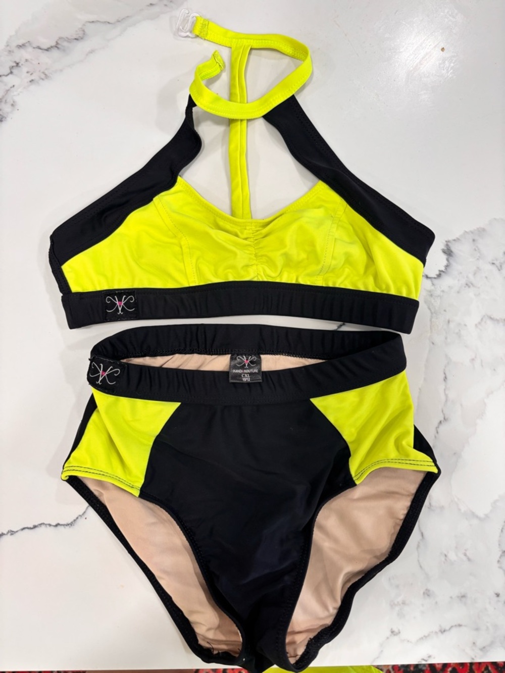 KANDI KOUTURE Neon Yellow & Black Two-Piece DANCE Set